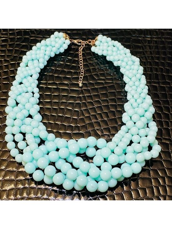Jewelry - Classic Six Strand Braided Beaded Necklace Mint Green
